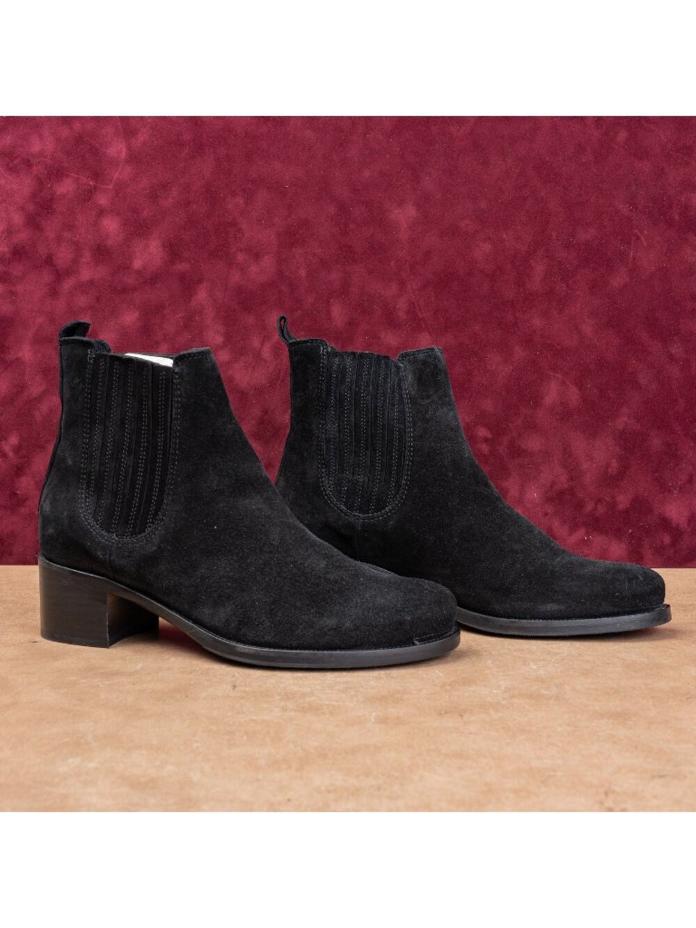 La Canadienne Wmn Prince Chelsea Western Cowboy Vibram Black Suede Boots Sz 8.5